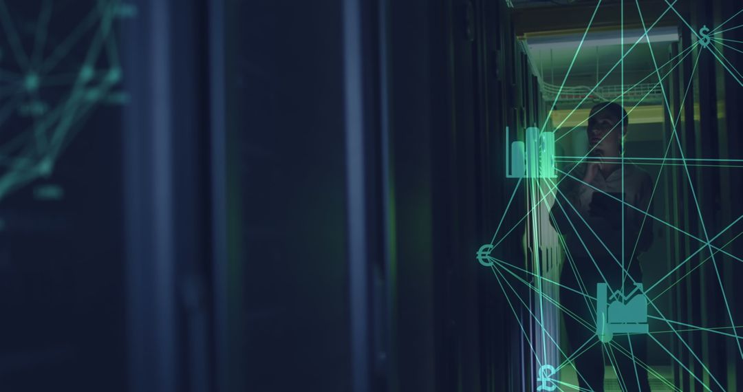 IT Engineer Accesses Data Network Infrastructure in Server Room