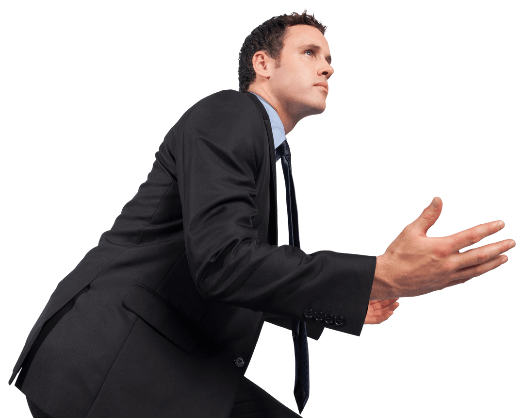 Businessman in Suit with Outstretched Arms Transparent Background