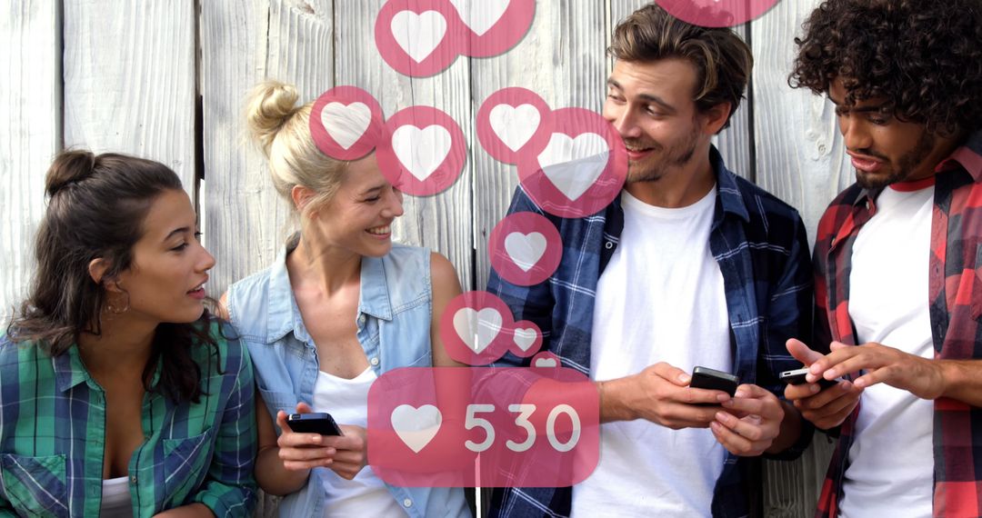 Group of Friends Engaging with Social Media and Smartphones