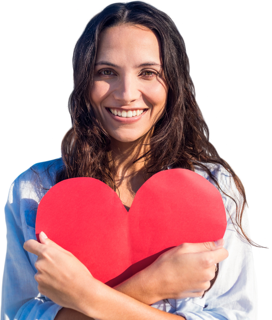 Smiling Caucasian Woman Holding Red Heart on Transparent Background - Download Free Stock Images Pikwizard.com