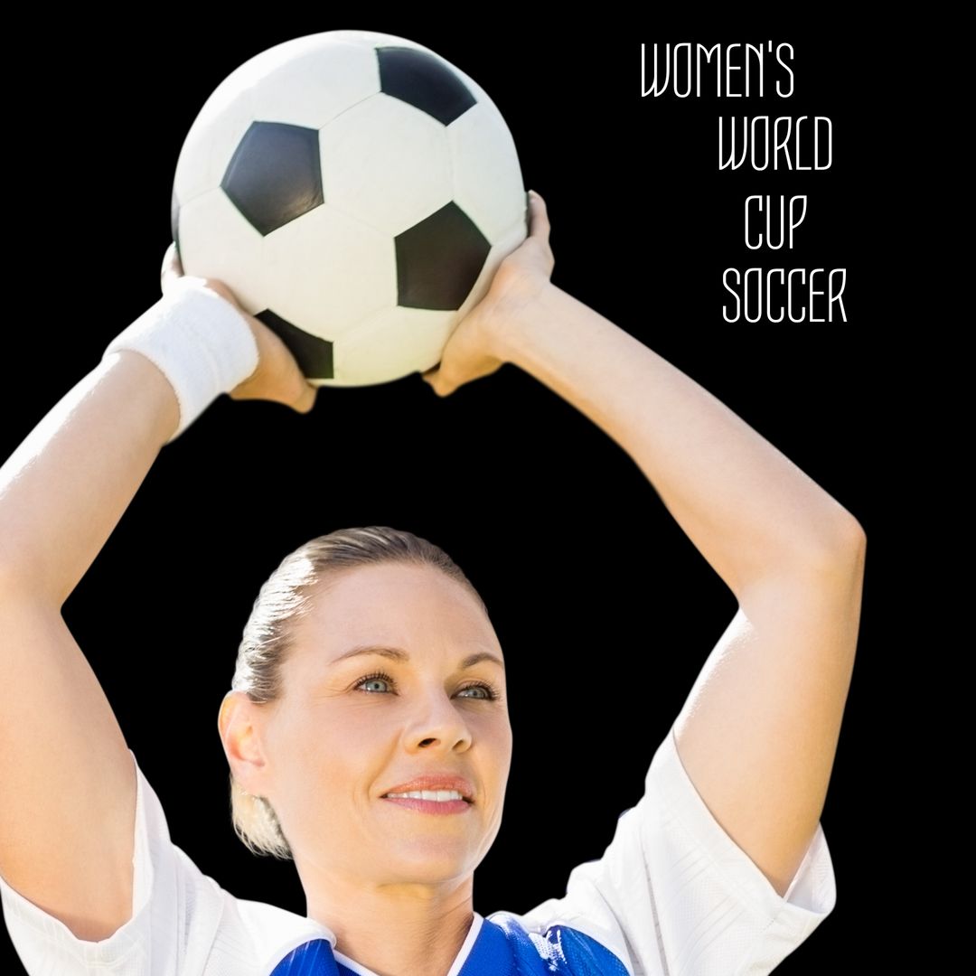 Female Soccer Player Poised with Ball in Sport Event Promotion