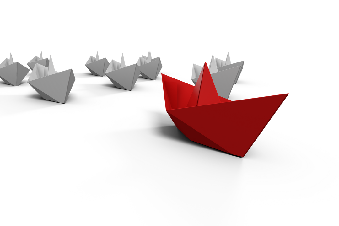 Leadership Concept with Red Transparent Paper Boat Leading White Boats - Download Free Stock Images Pikwizard.com