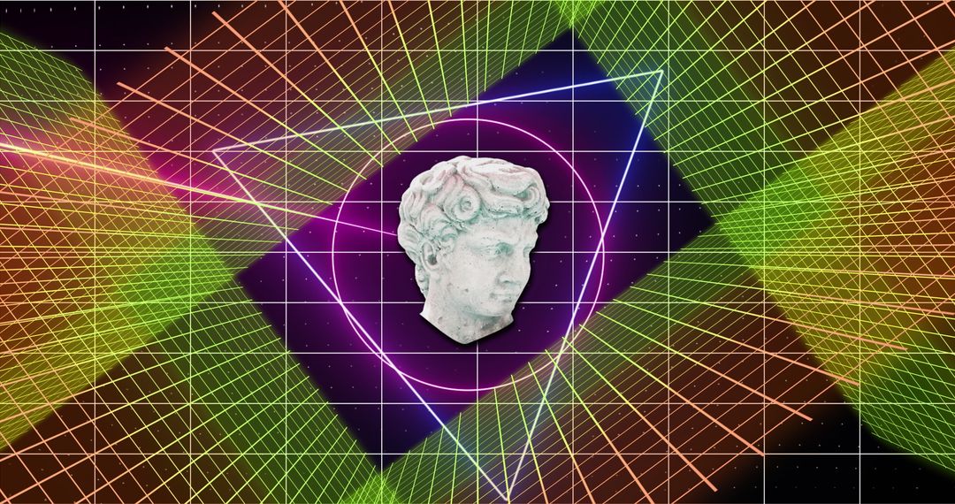 Classical Bust with Neon Geometric Lights