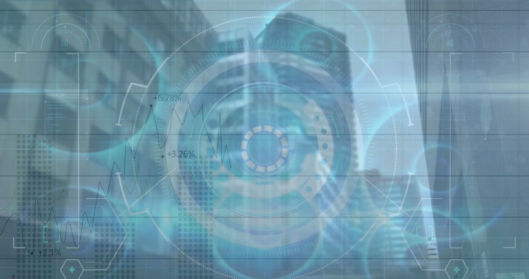 Digital Interface HUD Overlay on Urban Landscape