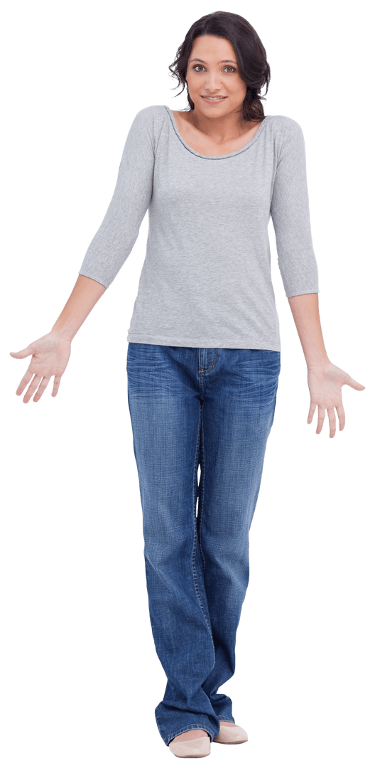 Confused Woman Shrugging on Transparent Background, Casual Style