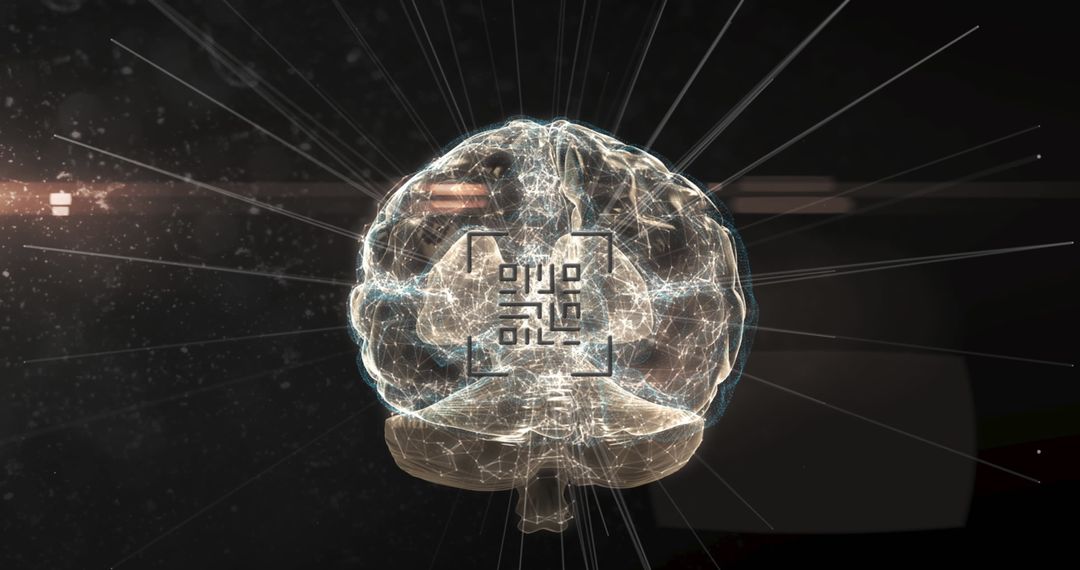 Digital Brain with QR Code Interface in Tech Design