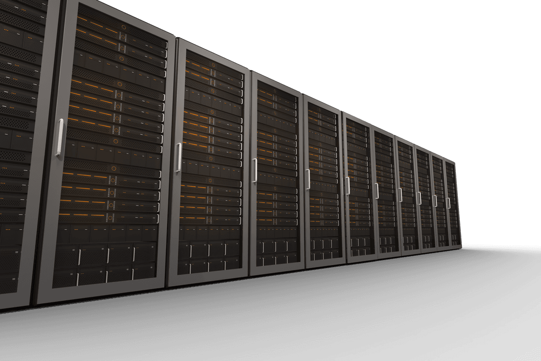 Transparent Illustration of Modern Computer Servers in a Row