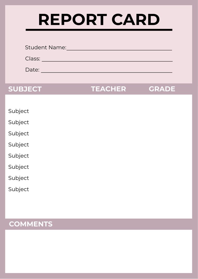 Blank Report Card Template for Academic Performance Evaluation - Download Free Stock Templates Pikwizard.com