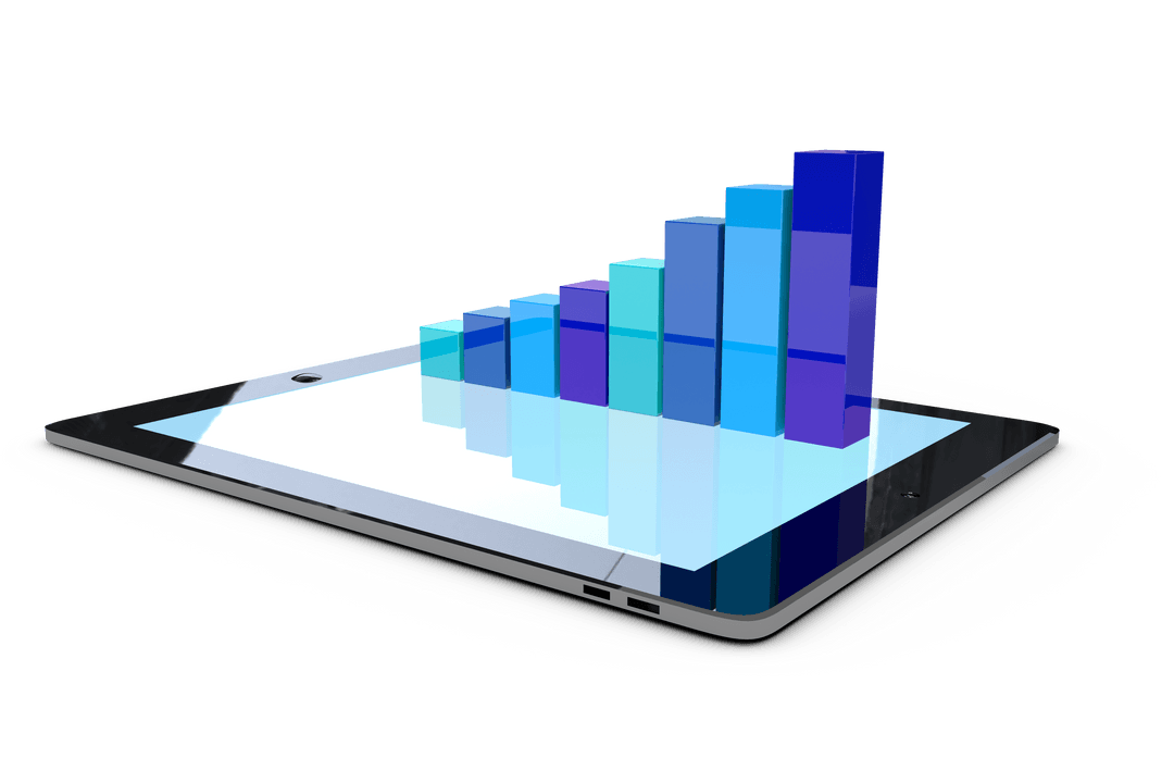 Transparent Digital Bar Chart Emerging from Tablet Screen