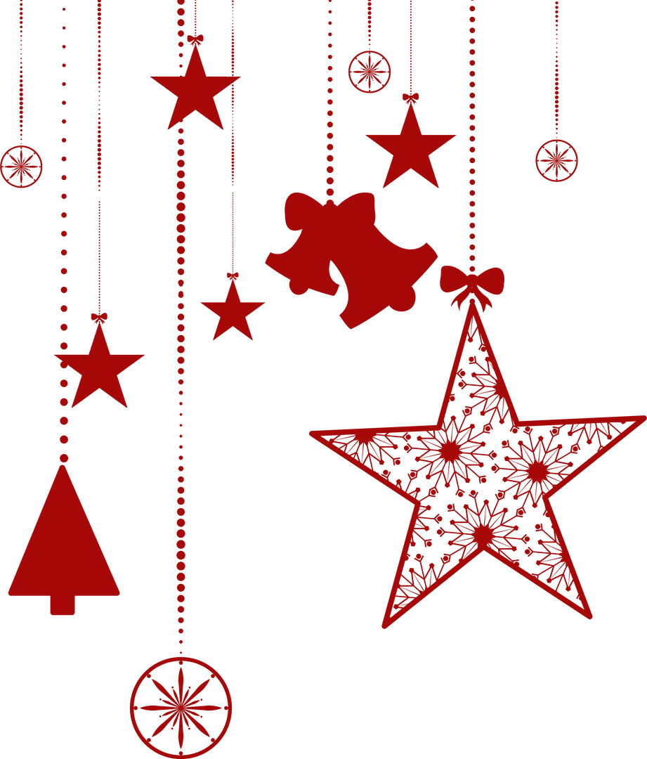 Hanging Red Christmas Decorations on Transparent Background
