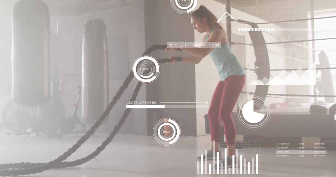 Digital Interface Enhances Training for Woman with Ropes in Gym