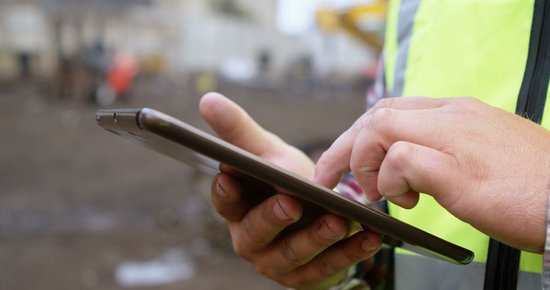 Close-Up of Worker Using Smartphone in Waste Management Site - Free Images, Stock Photos and Pictures on Pikwizard.com