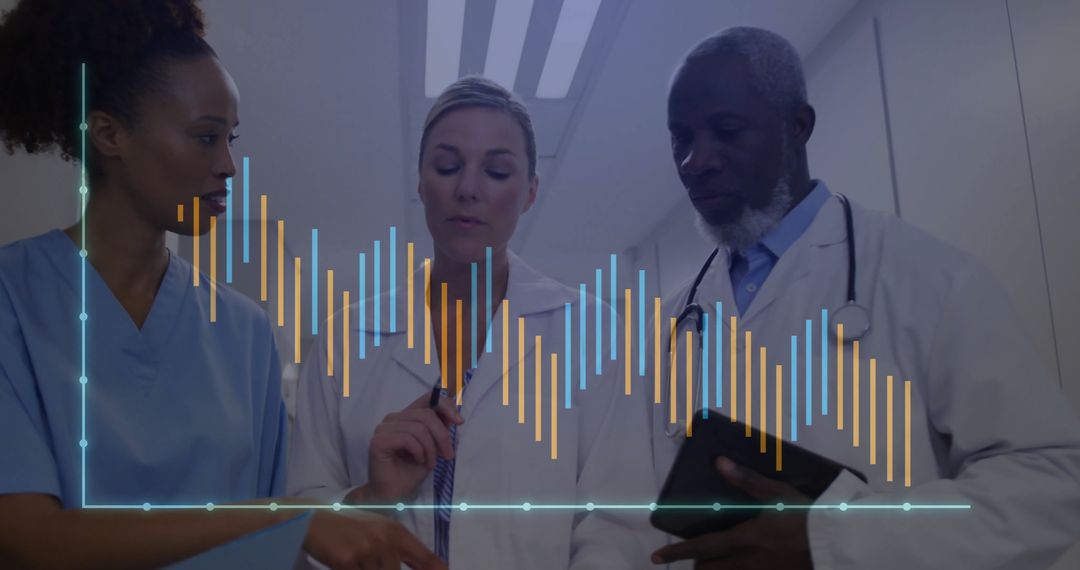 Medical Team Analyzing Data in Hospital Corridor