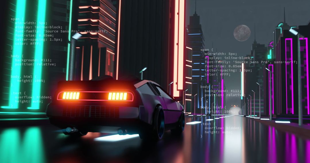 Futuristic Cityscape with Digital Code Overlay