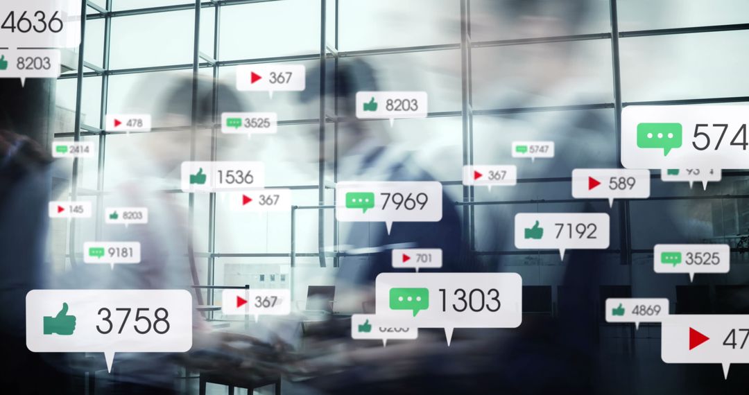 Social Media Engagement Metrics Overlay Business Team Motion