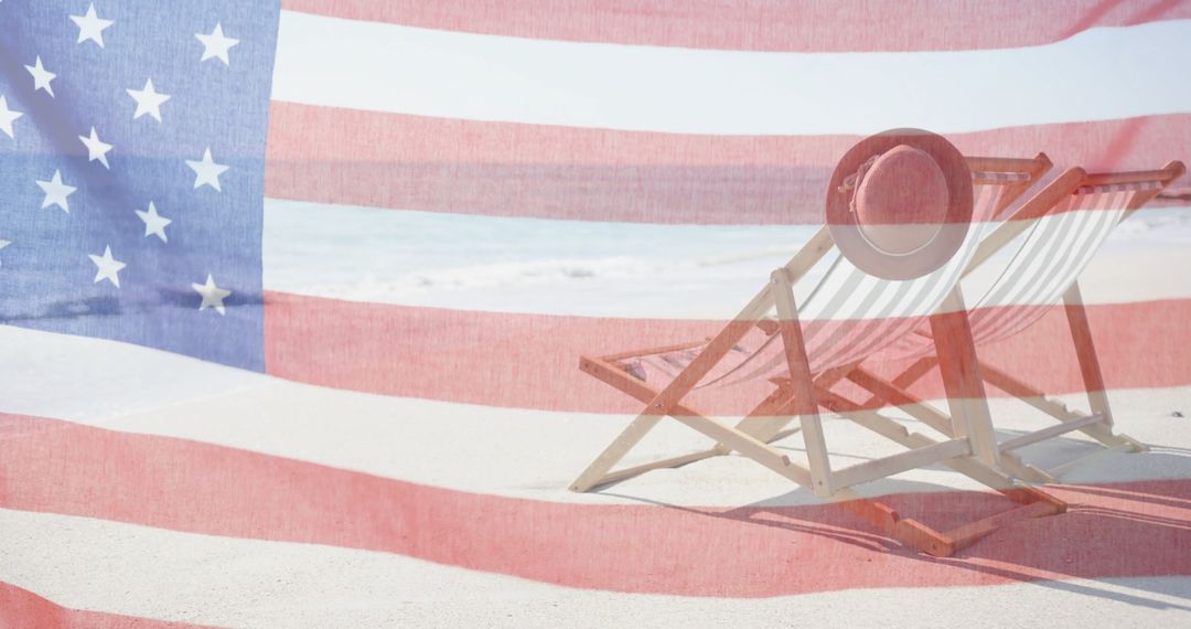 Patriotic Summer: American Flag Blending with Beach Tranquility