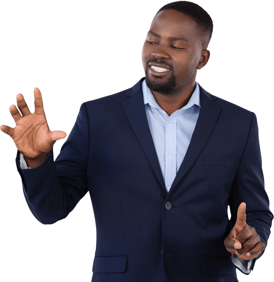 Businessman Interacting with Transparent Multimedia Interface