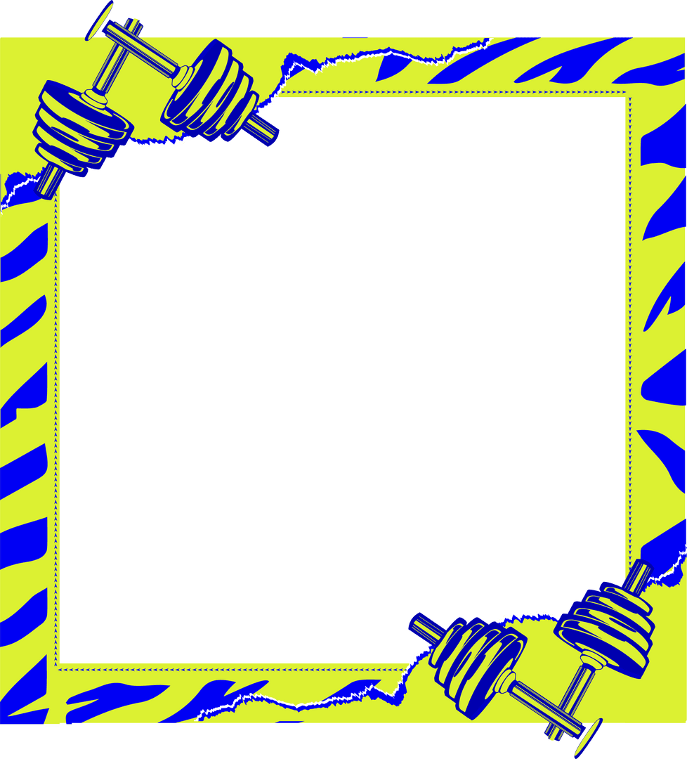 Fitness Frame with Dumbbells and Zebra Stripes, Transparent Design