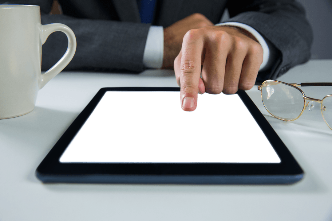 Businessman Transparency Tablet Interaction in Work Environment