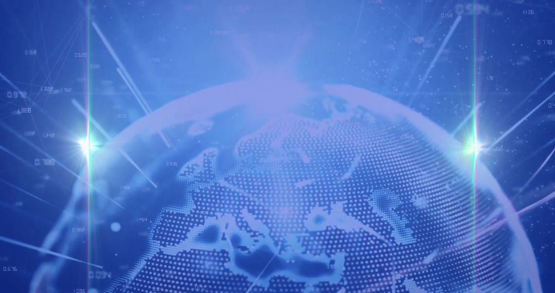 Digital Globe with Data Points and Light Beams in Global Network