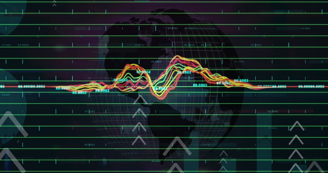 Glowing Data Graph Overlay on Spinning Black Globe