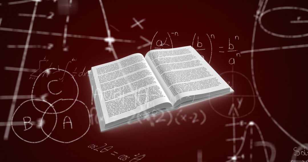 Open Book Overlaid with Floating Mathematical Equations