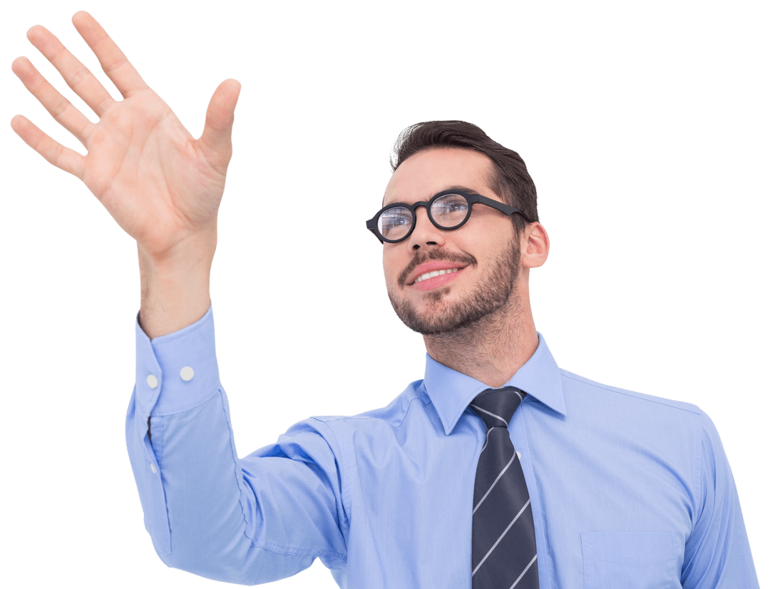 Elegant Businessman Reaching with Transparent Background