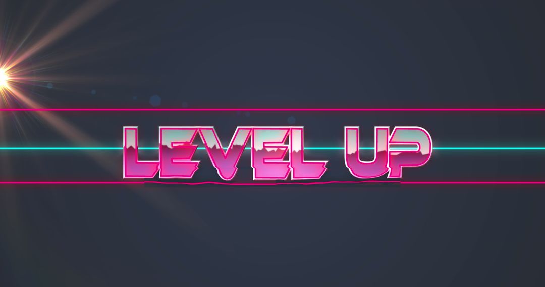 Neon Level Up Text Over Grey Background Concept