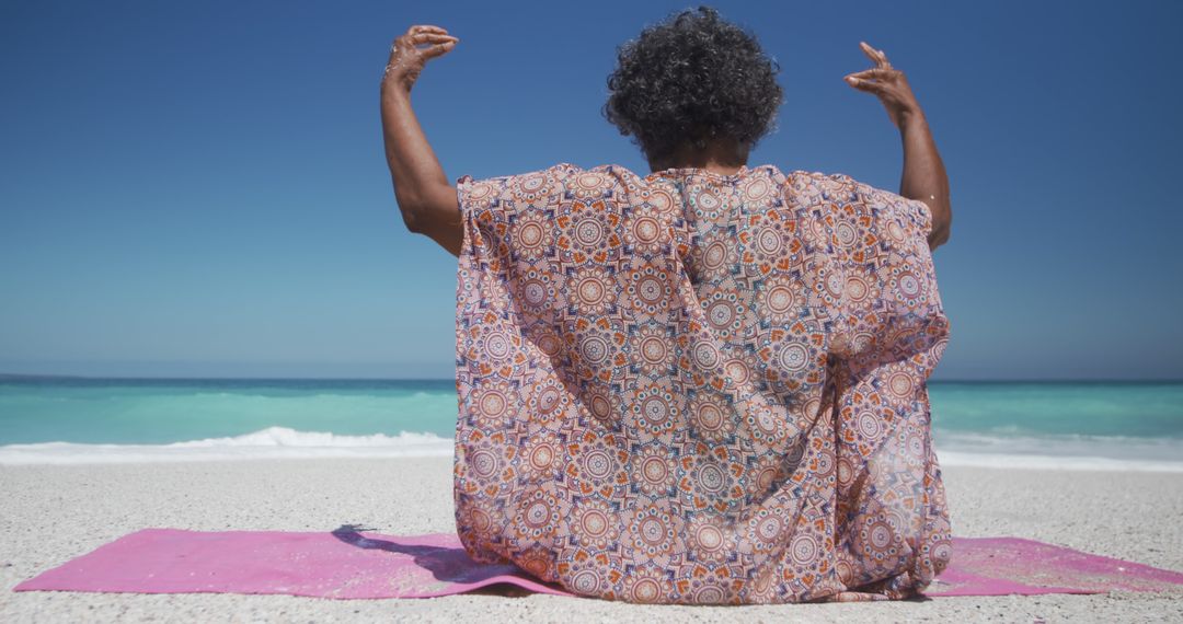 Senior Woman Meditating during Outdoor Yoga at Beach - Free Images, Stock Photos and Pictures on Pikwizard.com