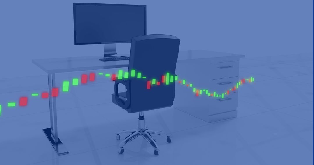 Office Desk with Computer Overlaid by Financial Graph
