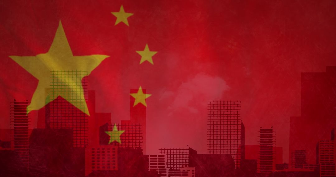 Modern Cityscape Blended with China National Flag