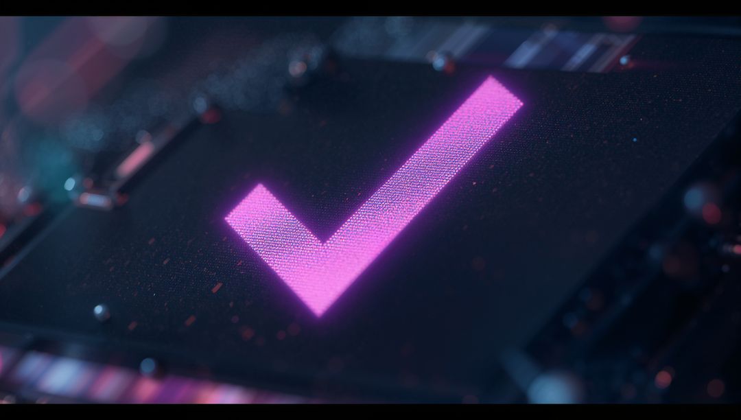 Neon Pink Check Mark Illuminating Microchip Technology Progress