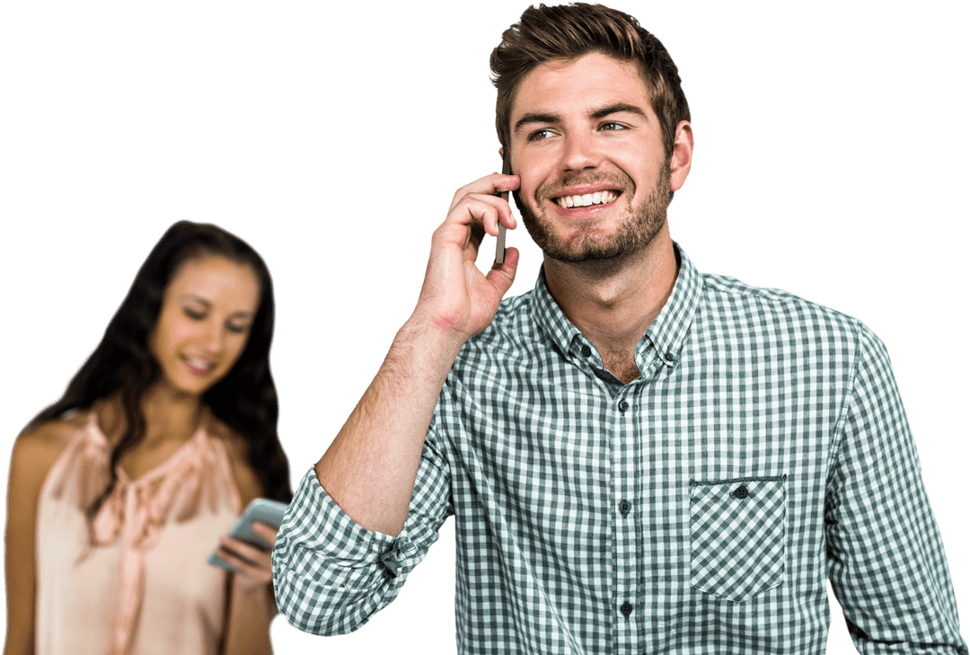 Smiling Couple Communicating on Transparent Background