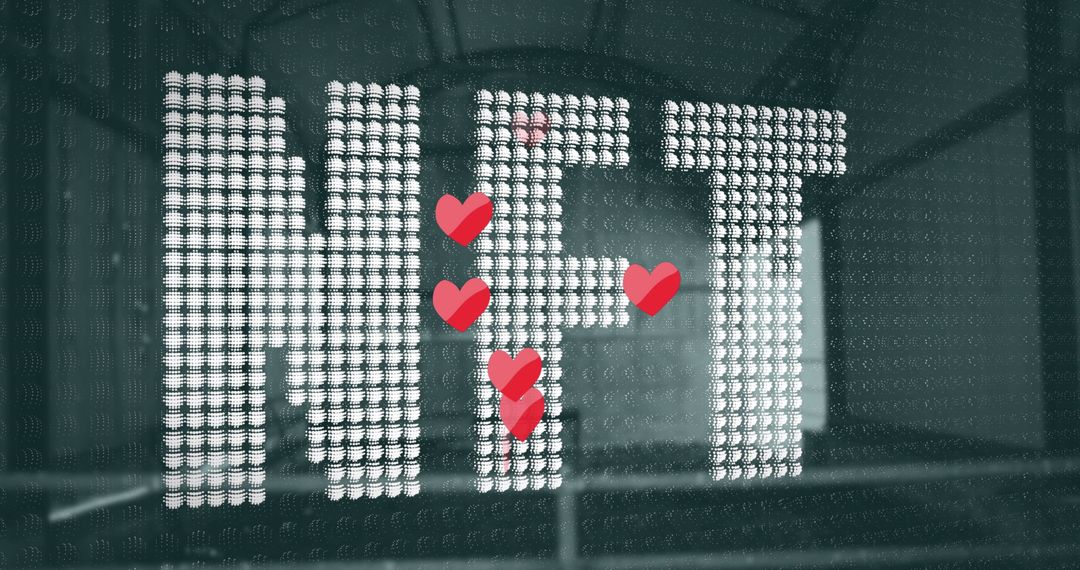 NFT Innovation Display With Floating Heart Icons