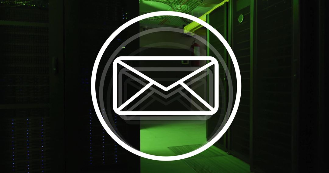 Email Icon Overlay on Computer Server Room Background