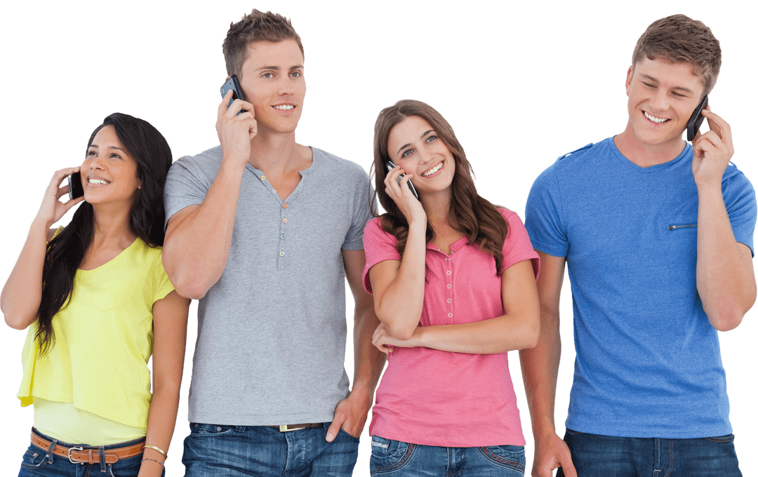 Diverse Friends on Transparent Background Conversing on Phones