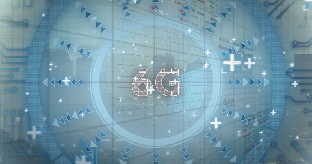 Futuristic 6G Technology Interface with Abstract Digital Symbols