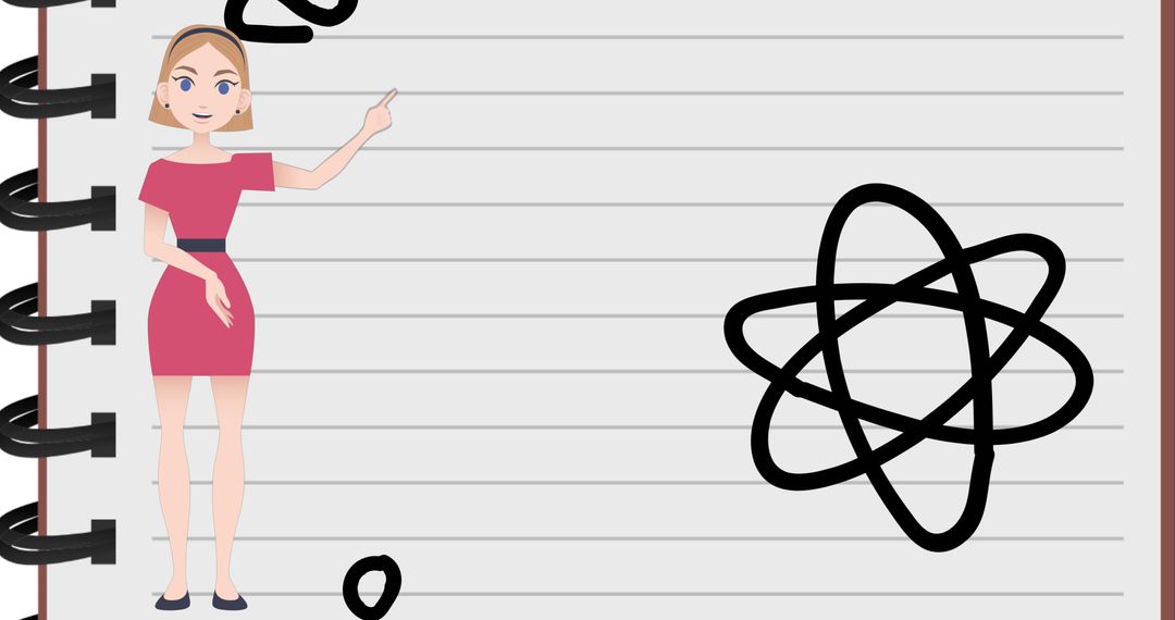 Woman Explaining Concepts with Educational Icons Signifying Learning