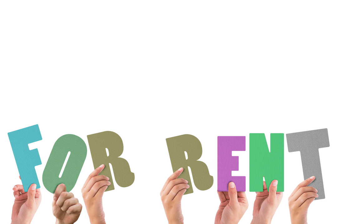 Hands Holding Colorful Transparent Rent Sign Letters