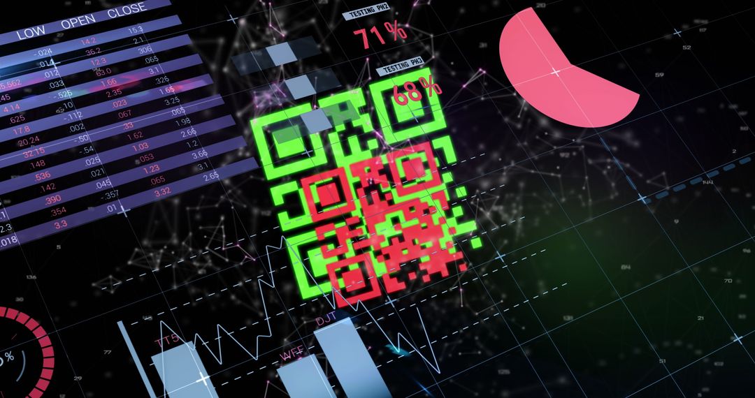 Futuristic Data Visualization with Neon QR Code and Cyber Interface