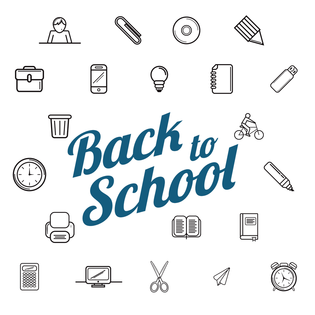 Back to School Text with Education Icons on Transparent Background