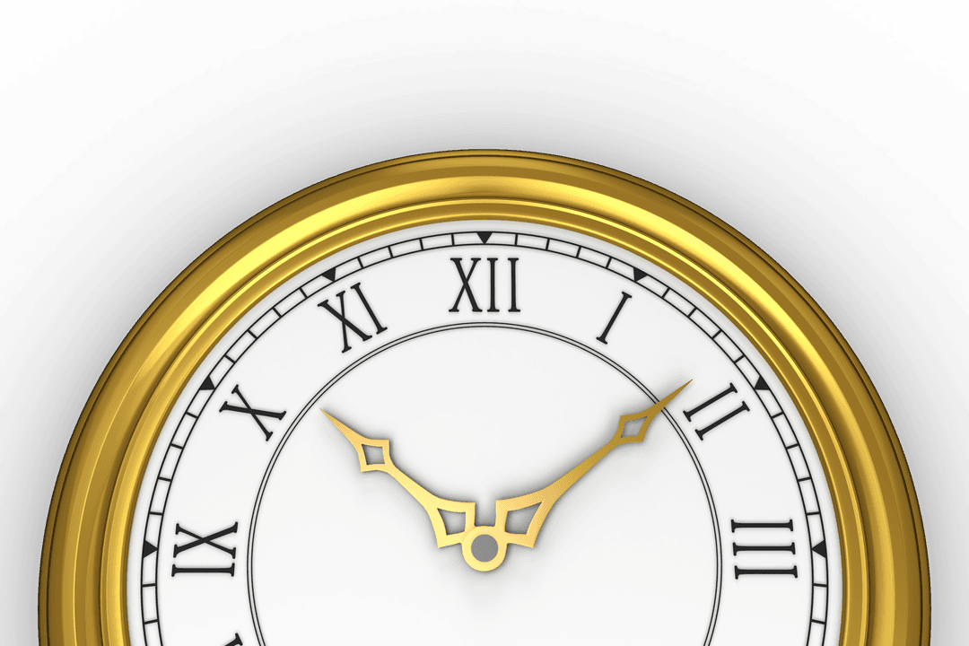 Transparent Clock with Gold Border and Roman Numerals