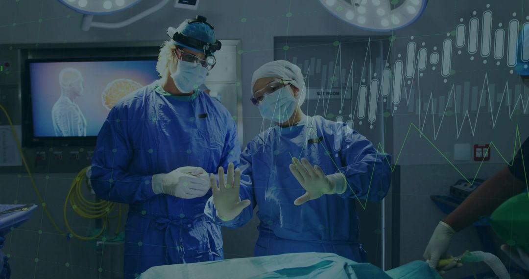 Surgical Team in Operating Room with Digital Brain Scan