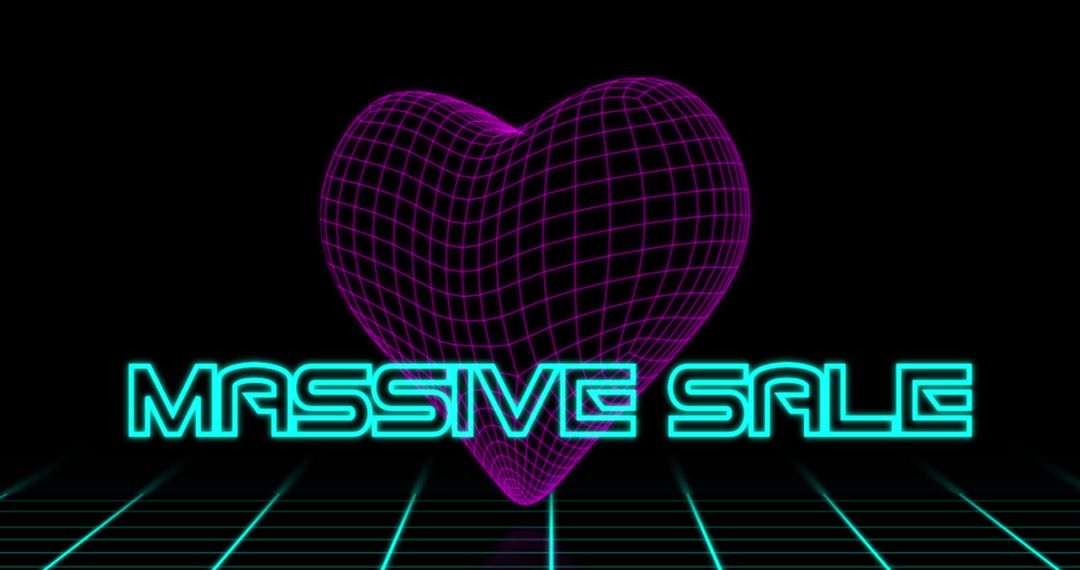 Neon Massive Sale Promo with Retro 3D Heart Design