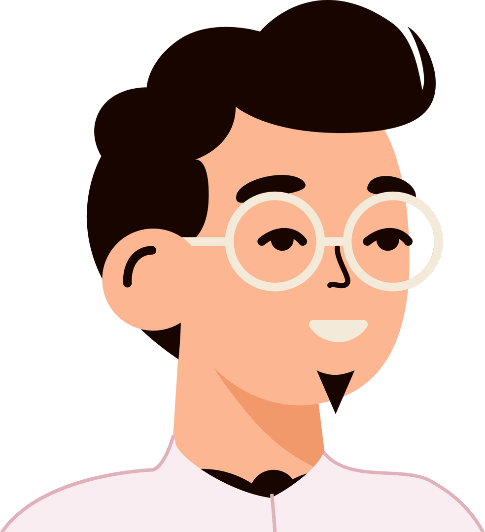 Flat Design Male Avatar with Transparent Background Wearing Glasses