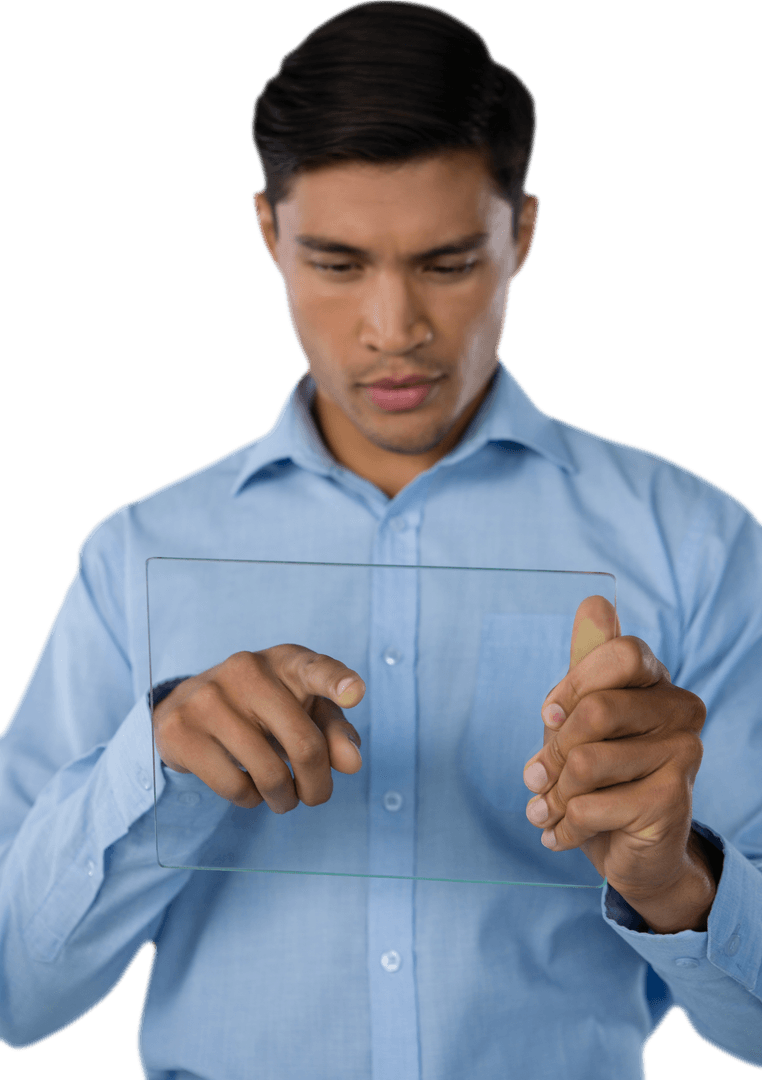 Young Businessman Using Transparent Glass Interface Technology
