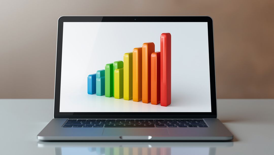 3D Colorful Bar Chart Displayed on Modern Laptop Screen