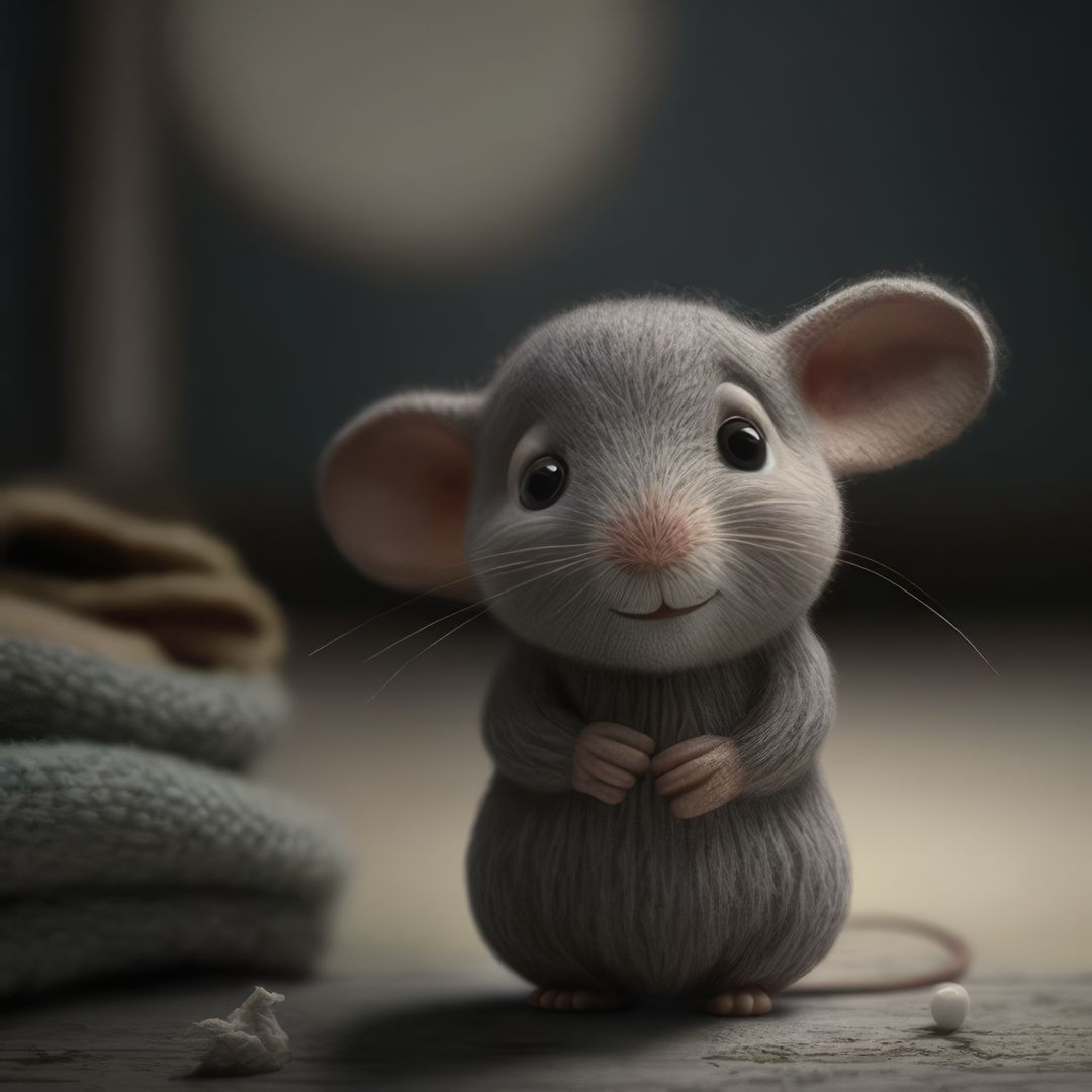 Adorable Cartoon Mouse with Large Eyes Sitting Indoors - Free Images, Stock Photos and Pictures on Pikwizard.com