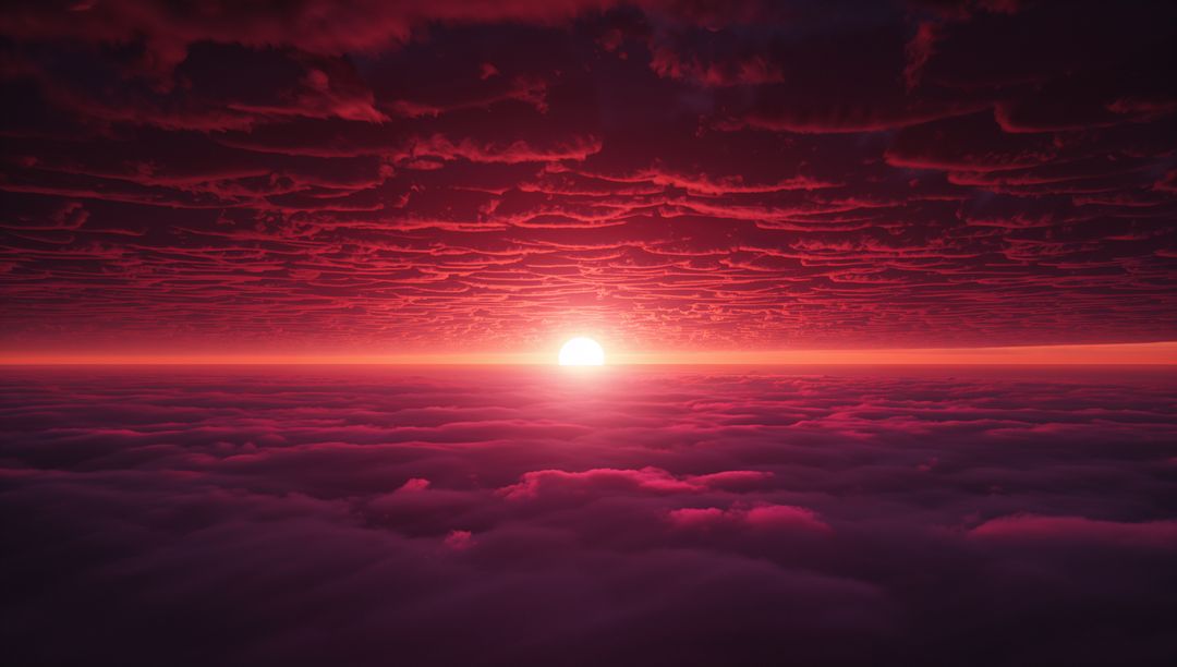 Surreal Sunrise above Layered Clouds with Vibrant Atmosphere