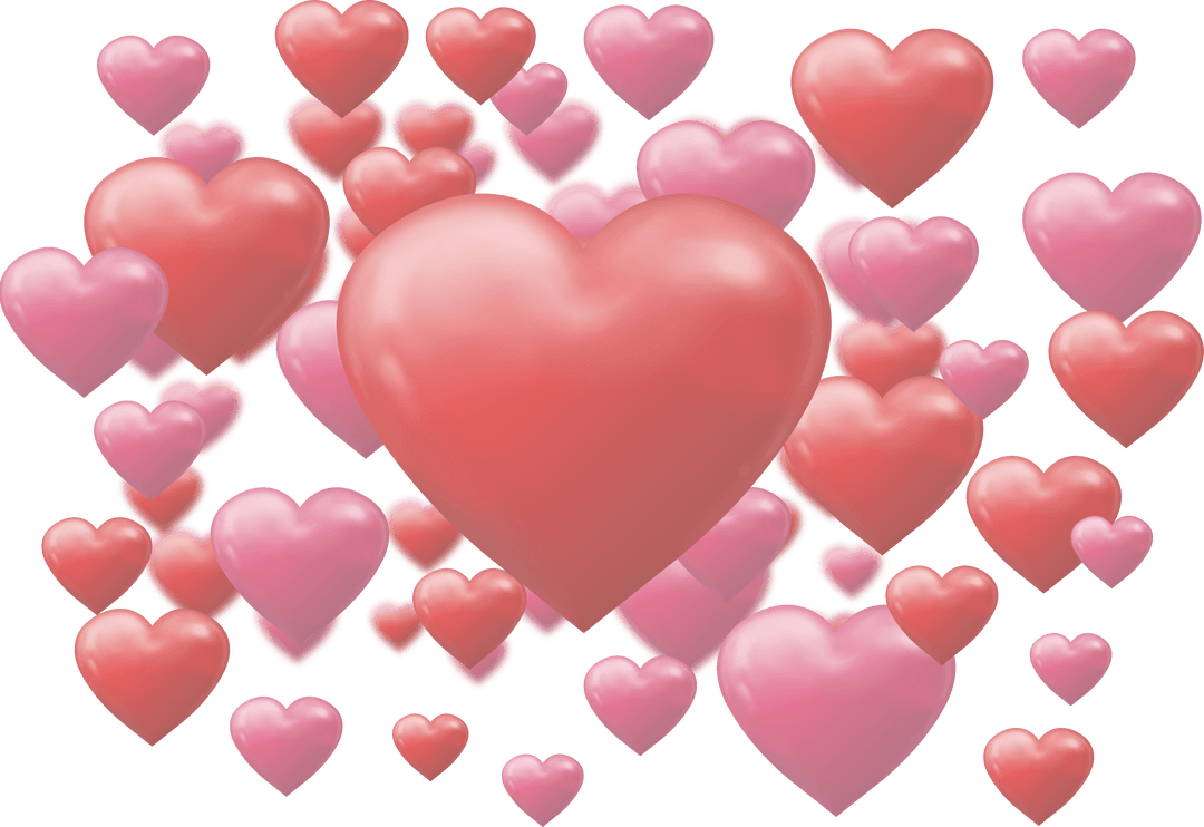 Floating Red and Pink Hearts Transparent Background
